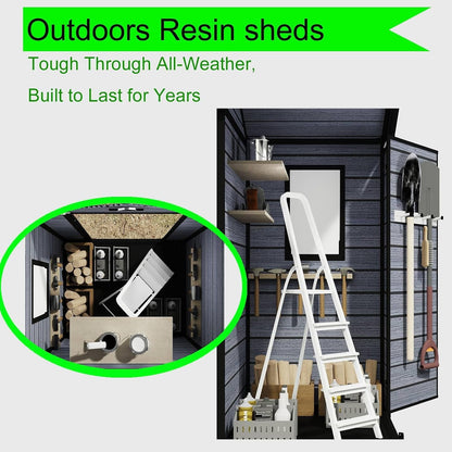 4X3FT Plastic Garden Shed with Floor Apex Roof Wood Grain Effect Fade Free All Weather Resistant Lockable Door Outdoor Storage Box Air Vent&Window Garden Tool Shed Low Maintenance Grey