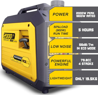 2000 Watt Petrol Inverter Generator Silent Pure Sine Wave