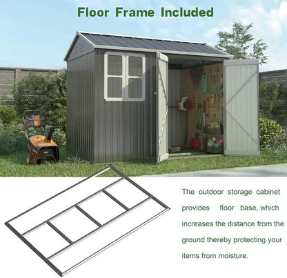 Garden Shed Steel Apex Roof House Outdoor Backyard Storage with Lockable Double Doors Window Free Foundation Tool Equipment Organizer Air Vents 8X6Ft Grey
