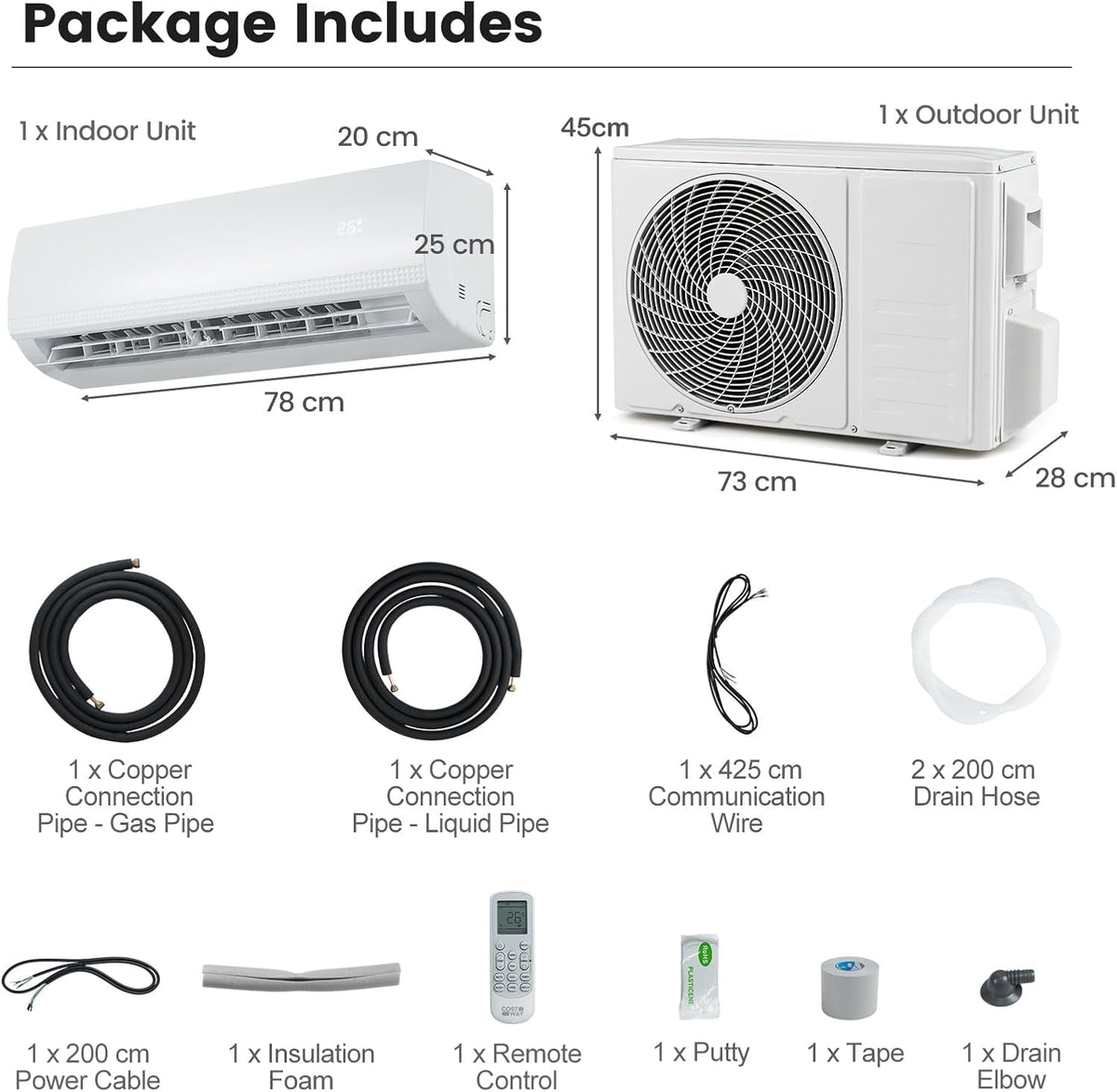 9000 BTU Air Conditioner Wall Split, 5 in 1 AC Unit (9000, Btus)