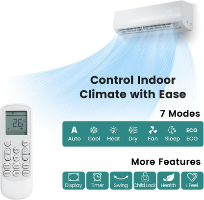 9000 BTU Air Conditioner Wall Split, 5 in 1 AC Unit (9000, Btus)
