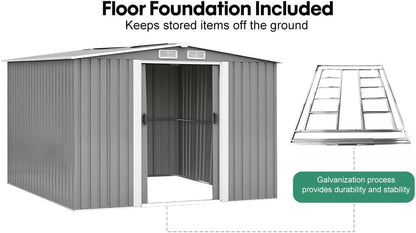 Metal Garden Shed Storage Sheds Heavy Duty Outdoor FREE Base Foundation Green/Grey Color (10X8 Grey)