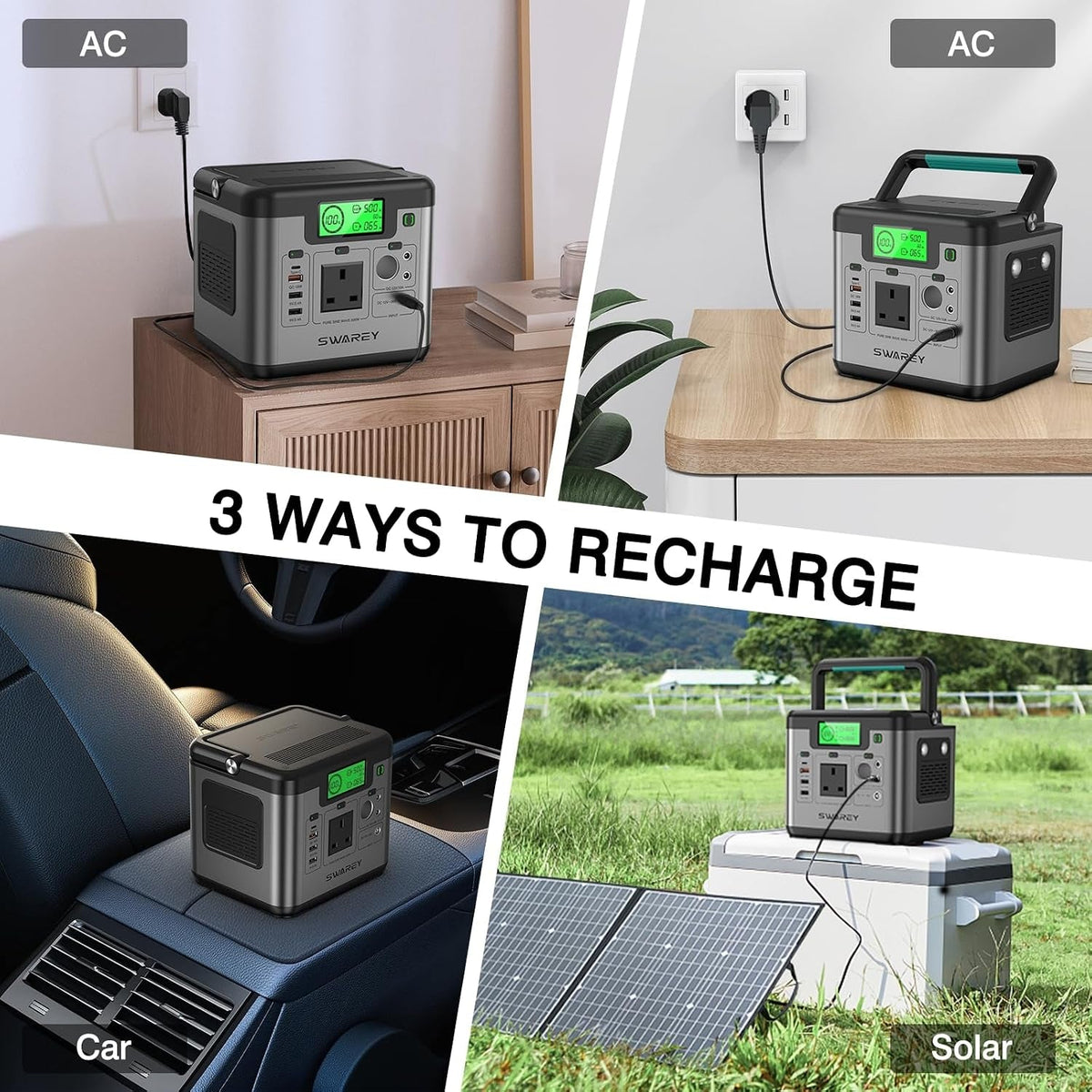 Portable Power Station S500, 518Wh Solar Generator with 100W Solar Panel, 500W (Peak 1000W) AC, 65W USB-C Fast Charging for Camping Outdoors Travel Fishing RV