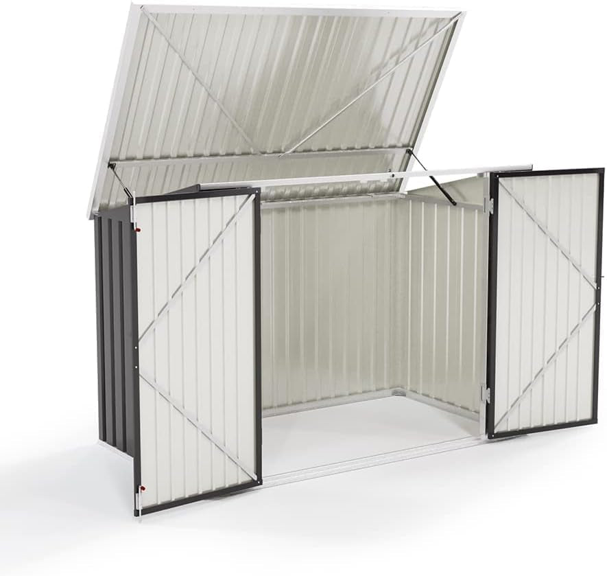 Lockable Garden Storage Shed, Outdoor Bike Shed with Door and Roof, Metal Galvanized Steel Pent Tool Storage Sheds for Bikes, Garbage Bins, Black (D105X W210X H130Cm)