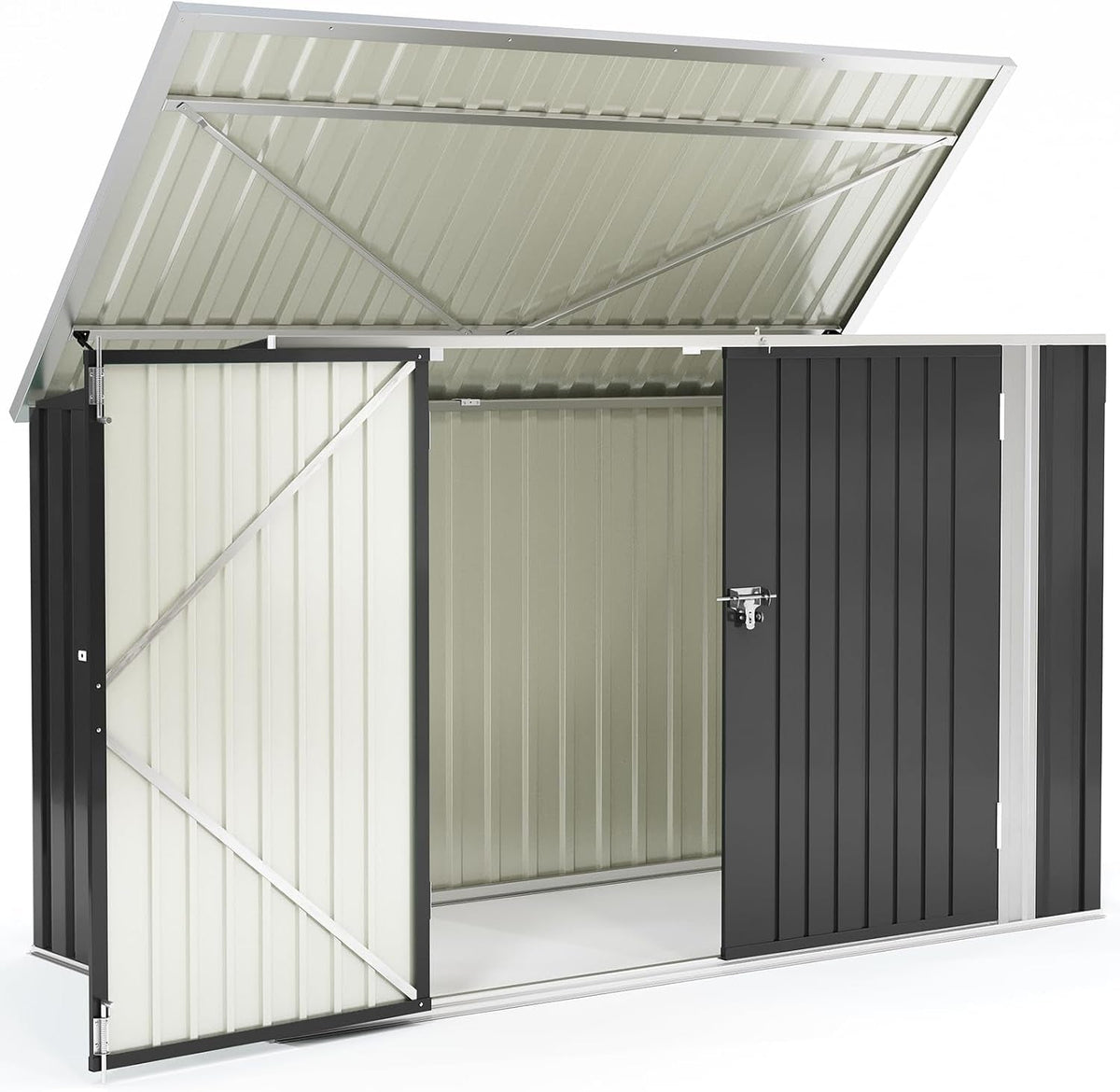 Lockable Garden Storage Shed, Outdoor Bike Shed with Door and Roof, Metal Galvanized Steel Pent Tool Storage Sheds for Bikes, Garbage Bins, Black (D105X W210X H130Cm)