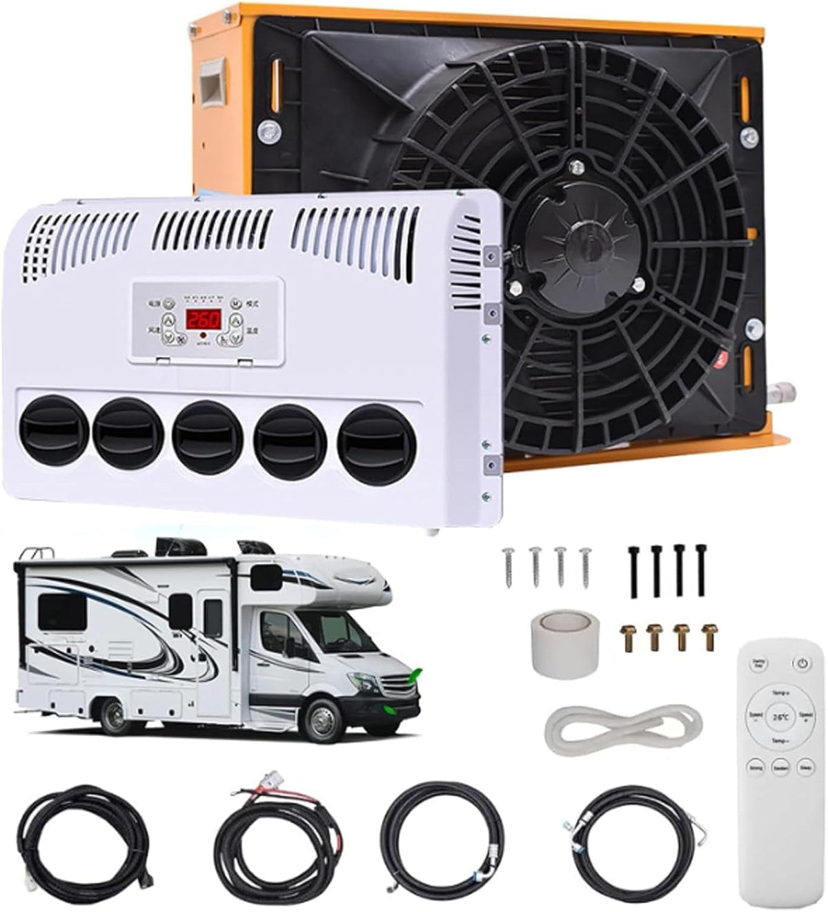 RV Air Conditioner Kit, 450M³/H Air Volume, Silent Fast Cooling for Semi-Trailer Trucks, Buses, Rvs, Caravans, Excavators