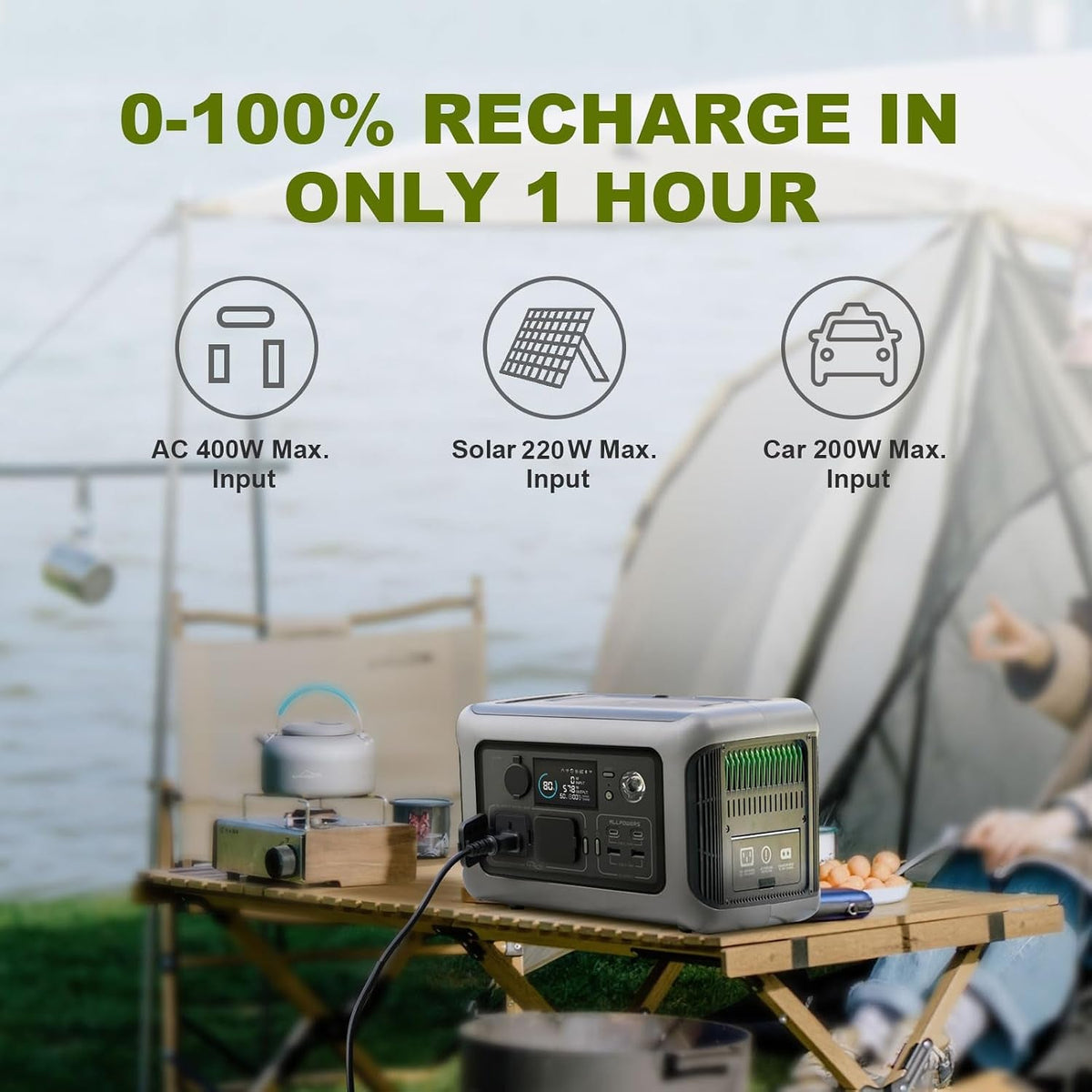 R600 Power Station with Solar Panel, 600W/ 299Wh Lifep04 Battery