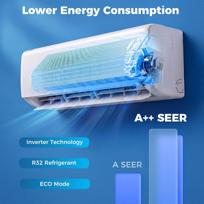 12000 BTU Air Conditioner Wall Split, 5 in 1 Air Conditioning Unit Heater Dehumidifier Air Purifier Fan with Heat Pump, Remote & Installation Kit, A++ Rating, Inverter, Wall AC Unit for 70㎡