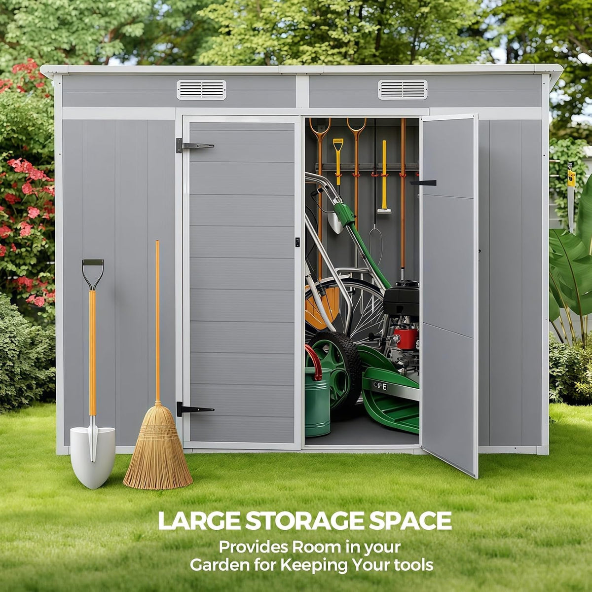 Plastic Garden Storage Shed Outdoor Storage Includes Plastic Floor, Strong Structure House Tool Shed (8X4F Pent Roof)