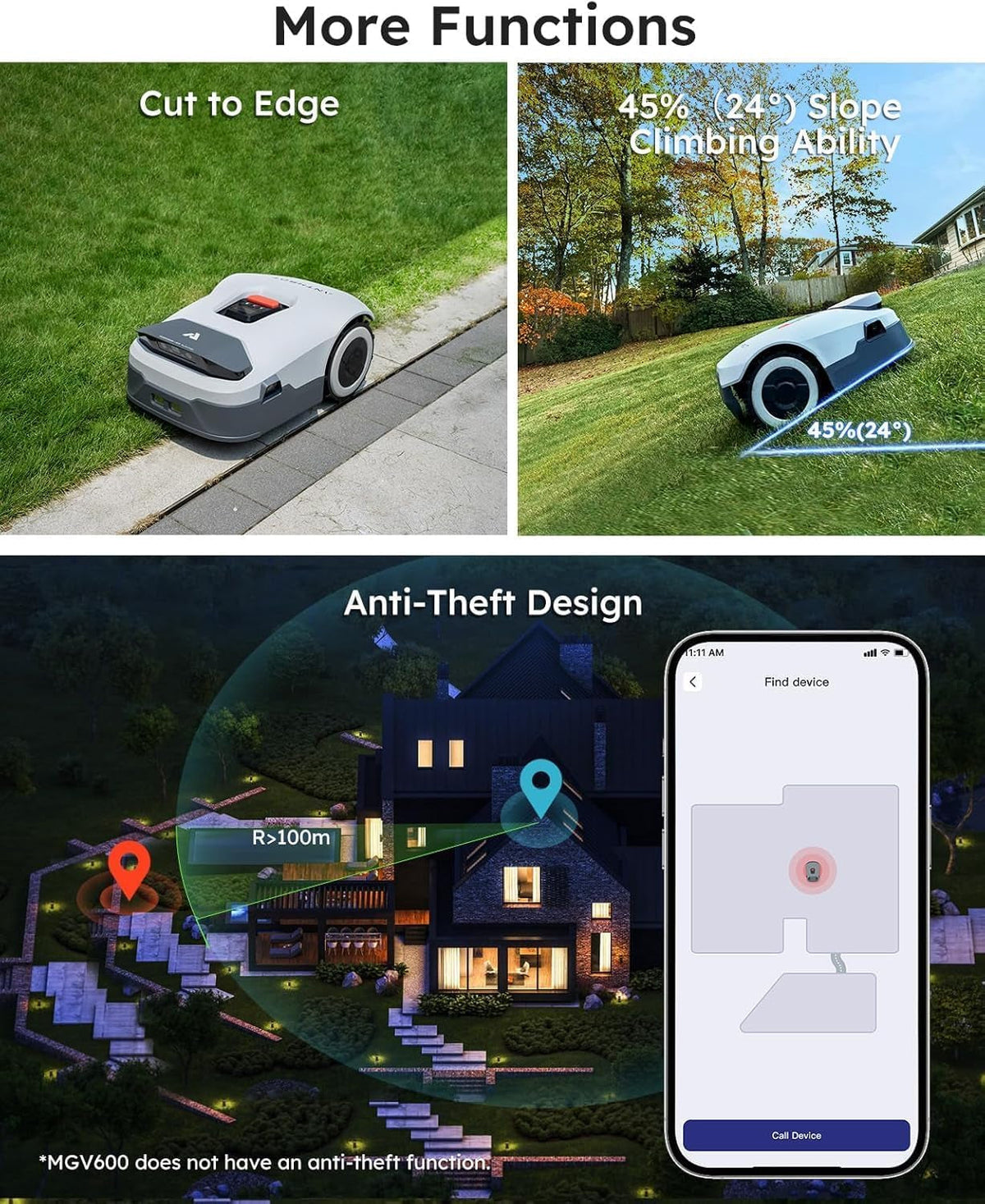 Genie600 Robot Lawn Mower, Perimeter Wire Free, Full Band Rtk+4-Eye Vision Robot Lawnmower, Recommended for 600 M², Max 800 M², Automatic Mapping, Accurate Obstacle Avoidance, APP Control