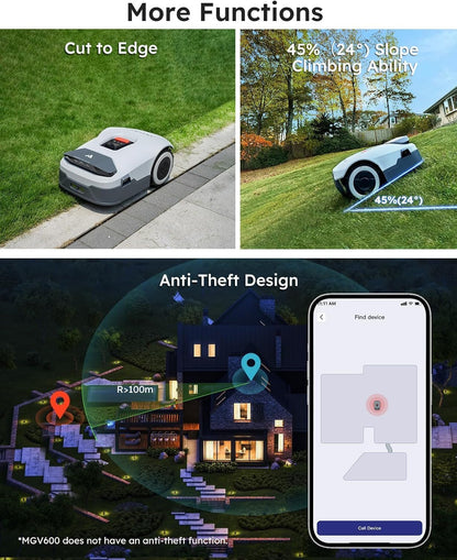 Genie600 Robot Lawn Mower, Perimeter Wire Free, Full Band Rtk+4-Eye Vision Robot Lawnmower, Recommended for 600 M², Max 800 M², Automatic Mapping, Accurate Obstacle Avoidance, APP Control
