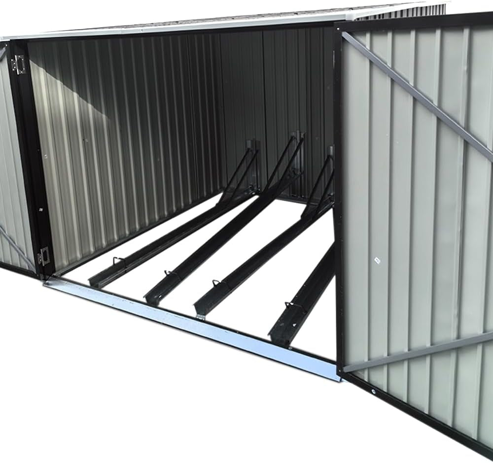 Metal Garden Shed Storage Bike Shed Pent Tool Shed House Galvanized Steel 4 Removable Gravity Locking Racks Can Put 4 Bicycles (4R)