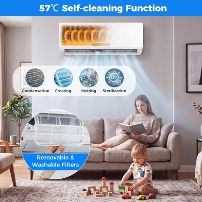 9000 BTU Air Conditioner Wall Split, 5 in 1 Air Conditioning Unit Heater Dehumidifier Air Purifier Fan with Heat Pump, Remote & Installation Kit, A++ Rating, Inverter, Wall AC Unit for 42㎡