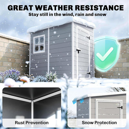 4 X 5FT Plastic Garden Shed with Floor Window Vent Grey