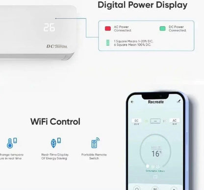 18000 BTU Air Conditioner Wall Split Wi Fi 5 in 1 Air Cooler Heater Dehumidifier Air Purifier Fan with Heat Pump Remote Control 5.1 Kw A++ Rating 2 Pipes and Installation Kit Included