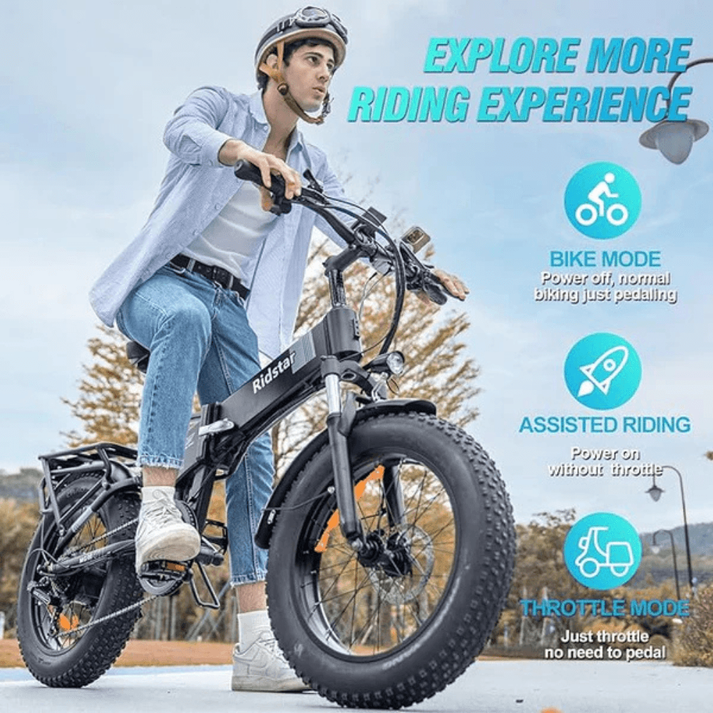 Folding Ebikes for Adults Ridstar 750W Motor 48V 14AH Removable Battery 20 X 4.0 Fat Tire Shimano 7-Speed 19.8MPH Electric Bike