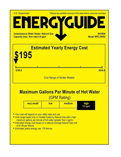 Navien NPE-240S2 High efficiency Condensing Tankless Water Heater