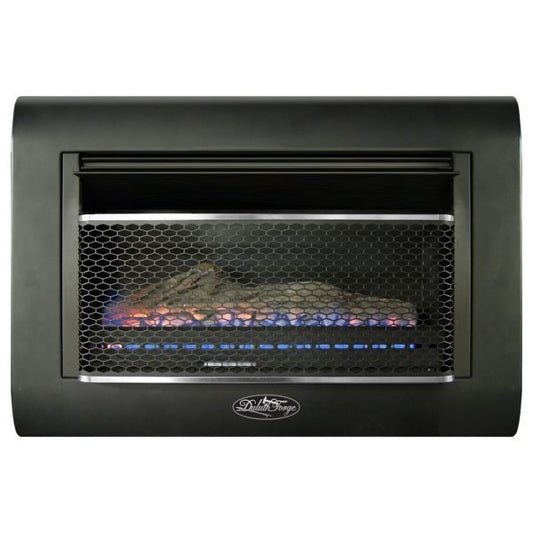 Duluth Forge Dual Fuel Ventless Linear Wall Gas Fireplace With Log – 26,000 BTU, T-Stat Control – Model# DF300L