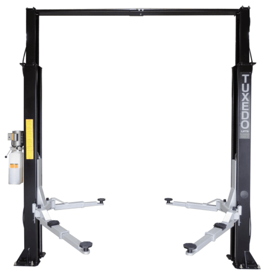 Asymmetric 2 Post Car Lift Clear Floor 9,000 lbs. Capacity Heavy Duty in Black