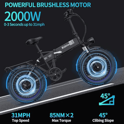 Folding Ebikes for Adults Ridstar 750W Motor 48V 14AH Removable Battery 20 X 4.0 Fat Tire Shimano 7-Speed 19.8MPH Electric Bike