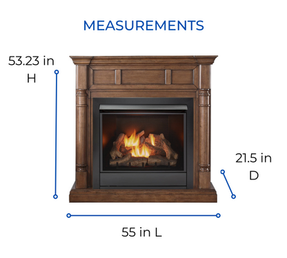 Duluth Forge Full Size Dual Fuel Ventless Gas Fireplace With Mantel – 32,000 BTU, Remote Control, Walnut Finish – Model# FDI32R-M-WN