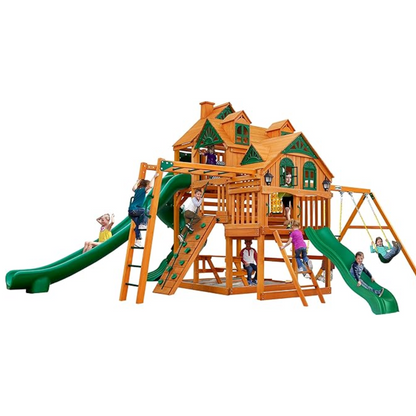 Gorilla Playsets Empire Extreme Wooden Swing Set with Monkey Bars, Clatter Bridge, Tower, and 3 Slides