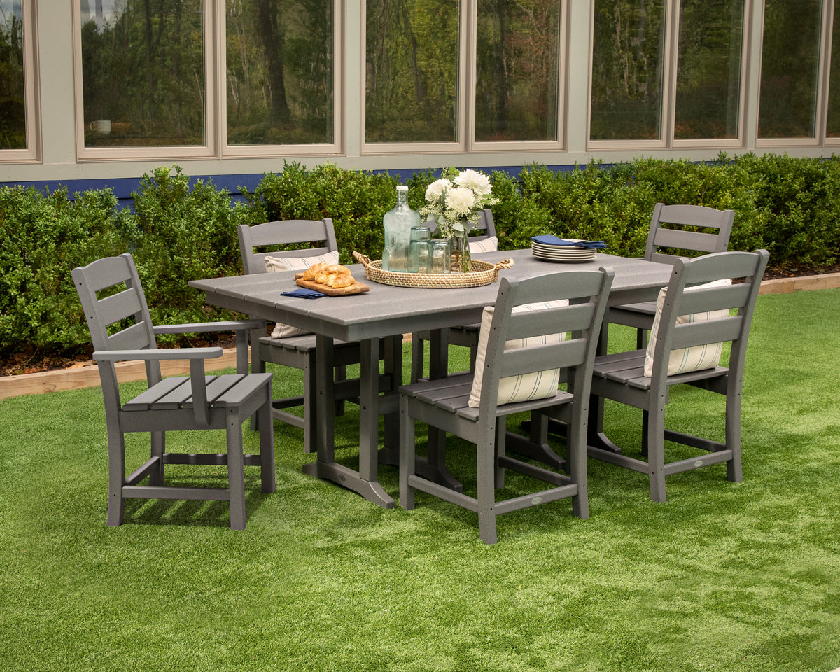 Polywood Lakeside 7-Piece Farmhouse Dining Set – Slate Grey