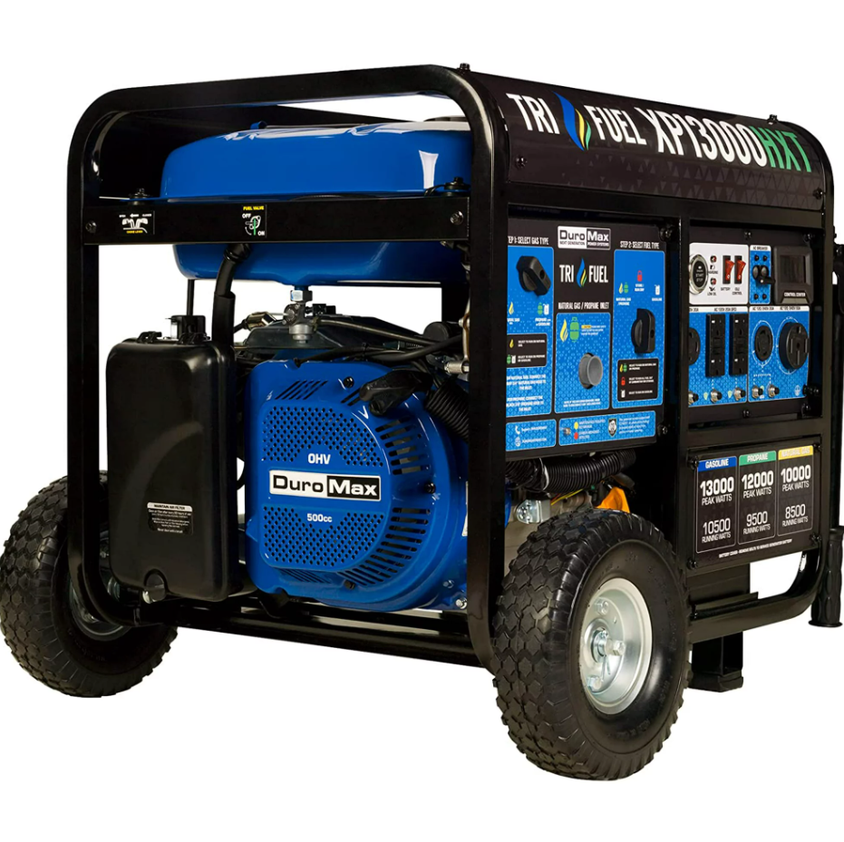 DuroMax XP13000HXT 13,000 Watt Electric Start Tri-Fuel Natural Gas/Propane/Gas Powered Portable Generator w/ CO Alert