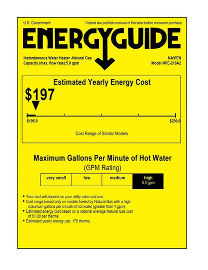 Navien NPE-210A2 High efficiency Condensing Tankless Water Heater