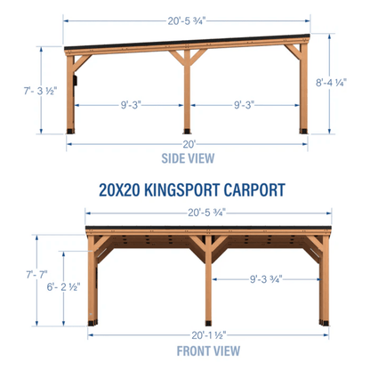 Backyard Discovery Kingsport 20′ x 20′ Cedar Wood Carport with Steel Roof