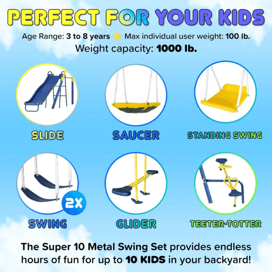 Sportspower Super 10 Metal Swing Set with Lifetime Warranty on Blow Molded Slide