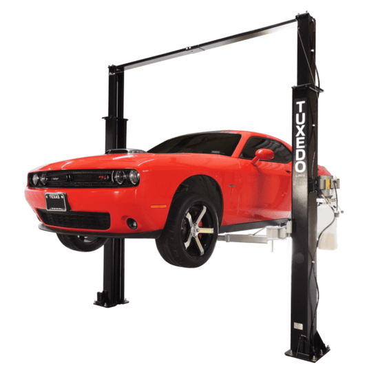 Asymmetric 2 Post Car Lift Clear Floor 9,000 lbs. Capacity Heavy Duty in Black