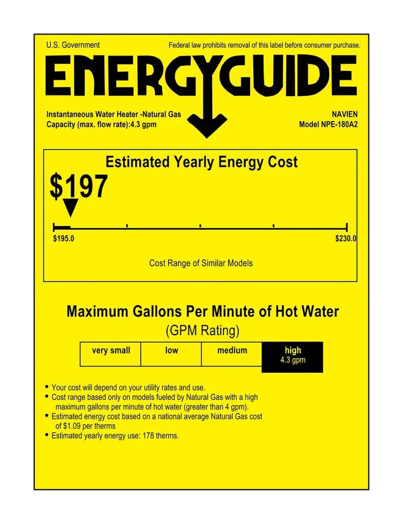 Navien NPE-180A2 High efficiency Condensing Tankless Water Heater