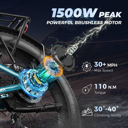 LEONX Aipas M2 Electric Mountain Bike – 1500W, 30MPH, 26″ Fat Tires