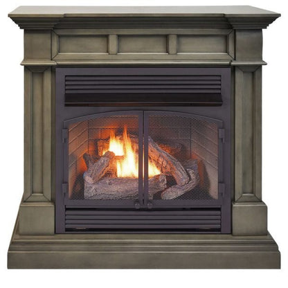 Duluth Forge Dual Fuel Ventless Gas Fireplace With Mantel – 32,000 BTU, T-Stat Control, Slate Gray Finish – Model# DFS-400T-2GR