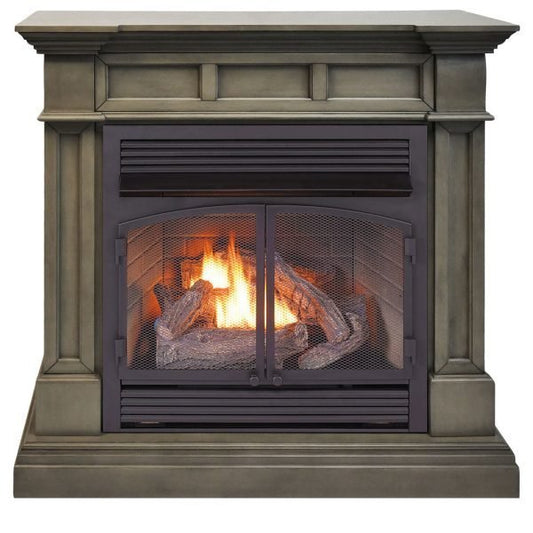 Duluth Forge Dual Fuel Ventless Gas Fireplace With Mantel – 32,000 BTU, T-Stat Control, Slate Gray Finish – Model# DFS-400T-2GR