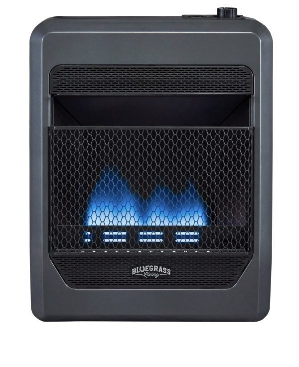 Bluegrass Living Propane Gas Vent Free Blue Flame Gas Space Heater With Blower and Base Feet – 20,000 BTU, T-Stat Control – Model# B20TPB-BB